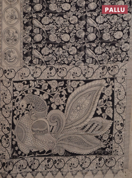 Kalamkari cotton saree black and beige with allover prints and printed border