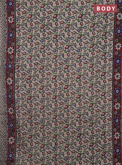 Kalamkari cotton saree beige and dark magenta pink with allover prints and printed border