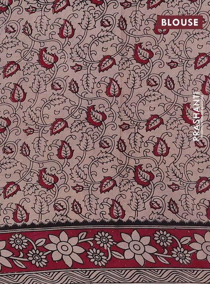 Kalamkari cotton saree dark mustard and pink with allover prints and printed border