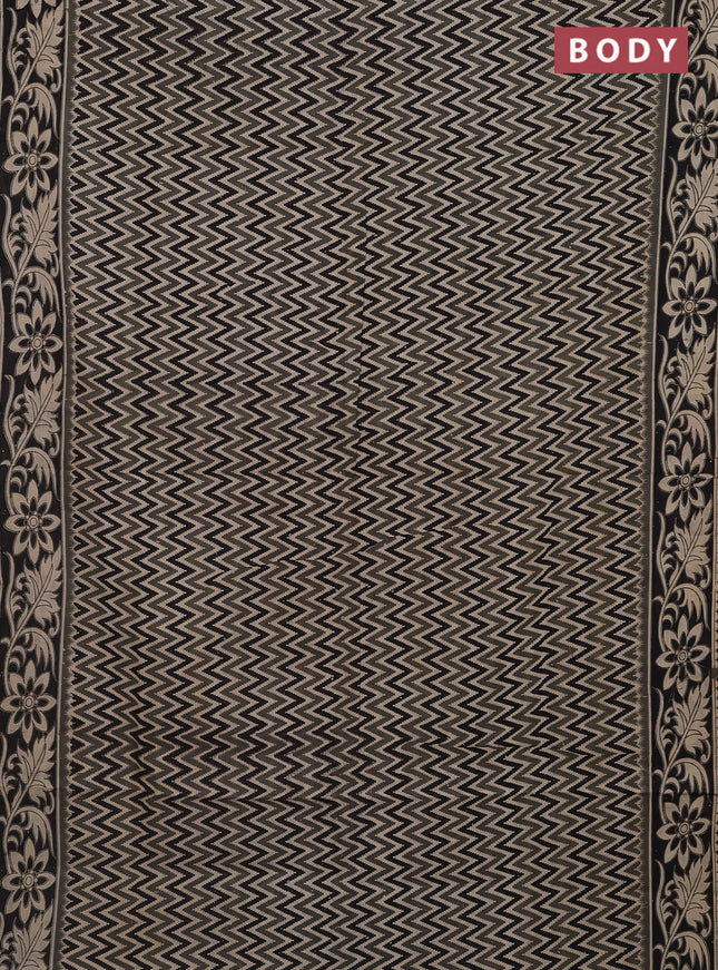 Kalamkari cotton saree grey and black with allover zig zag prints and printed border