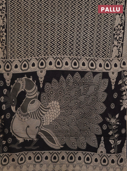 Kalamkari cotton saree grey and black with allover zig zag prints and printed border