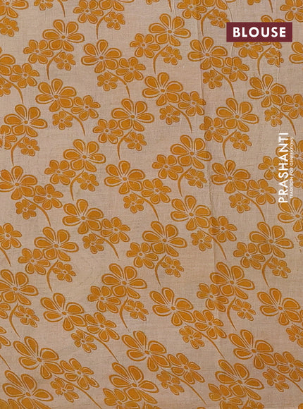 Kalamkari cotton saree dark mustard with allover zig zag prints and printed border