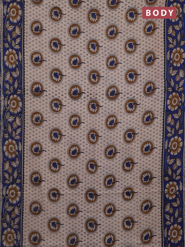 Kalamkari cotton saree beige and blue with butta prints and printed border