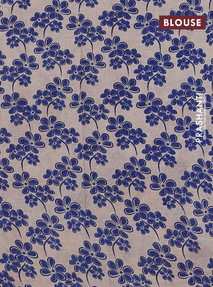 Kalamkari cotton saree beige and blue with butta prints and printed border