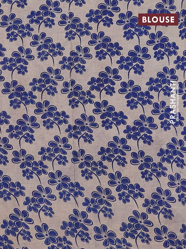 Kalamkari cotton saree beige and blue with butta prints and printed border