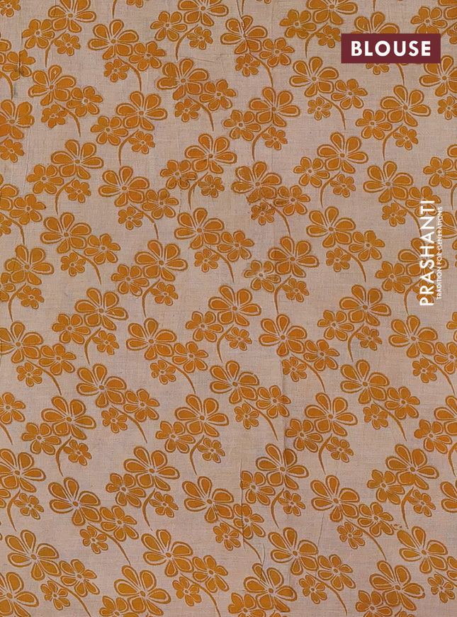 Kalamkari cotton saree beige and dark mustard with butta prints and printed border