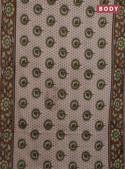 Kalamkari cotton saree beige and dark mustard with butta prints and printed border