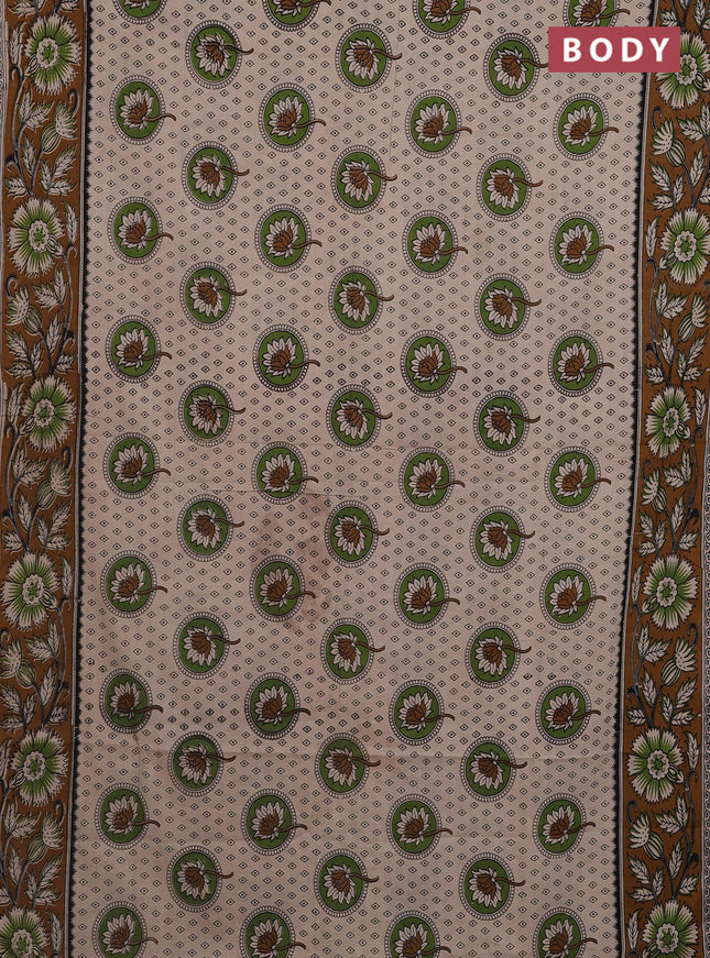 Kalamkari cotton saree beige and dark mustard with butta prints and printed border
