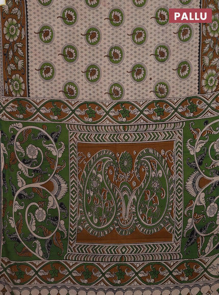 Kalamkari cotton saree beige and dark mustard with butta prints and printed border