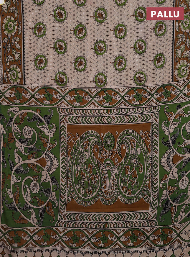 Kalamkari cotton saree beige and dark mustard with butta prints and printed border