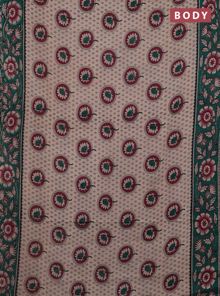 Kalamkari cotton saree beige and teal green with butta prints and printed border