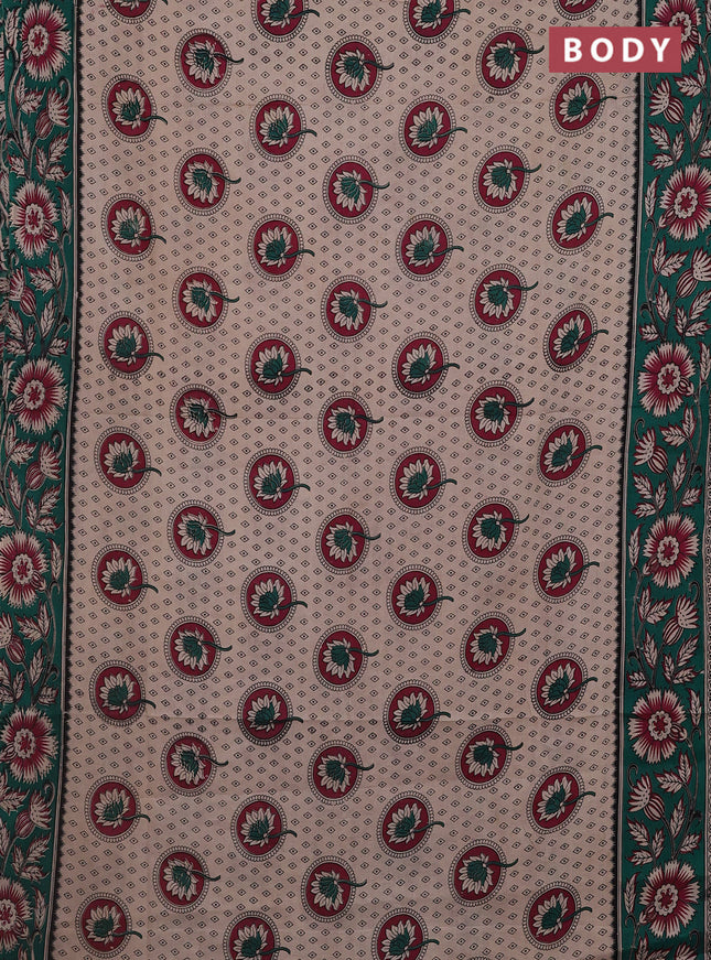 Kalamkari cotton saree beige and teal green with butta prints and printed border