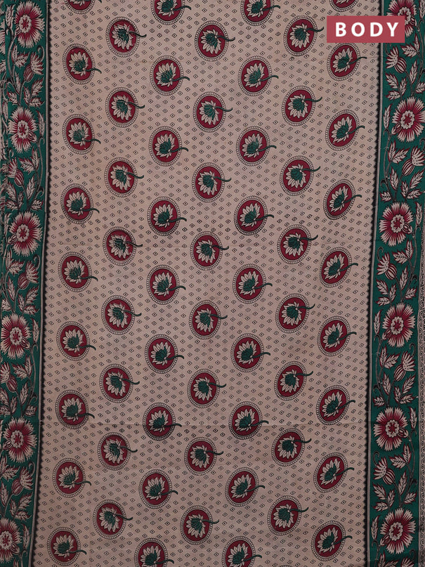 Kalamkari cotton saree beige and teal green with butta prints and printed border