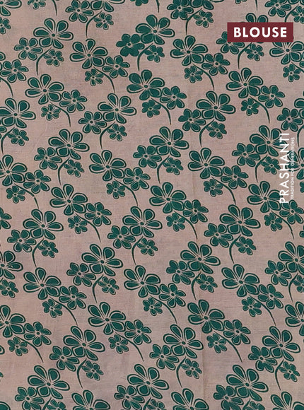 Kalamkari cotton saree beige and teal green with butta prints and printed border