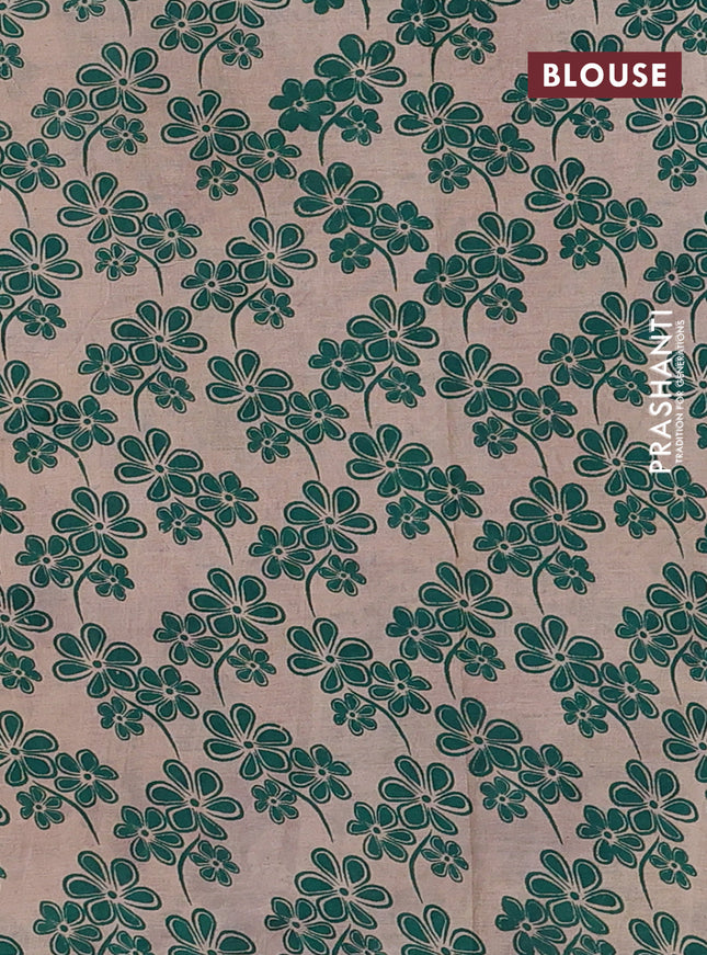 Kalamkari cotton saree beige and teal green with butta prints and printed border