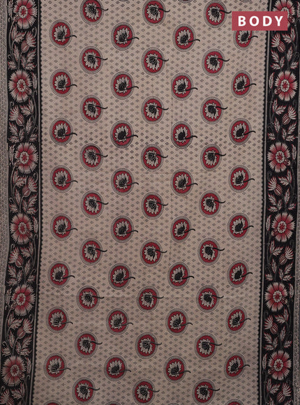 Kalamkari cotton saree beige and black with butta prints and printed border