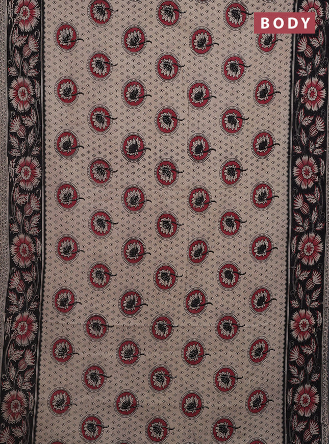 Kalamkari cotton saree beige and black with butta prints and printed border