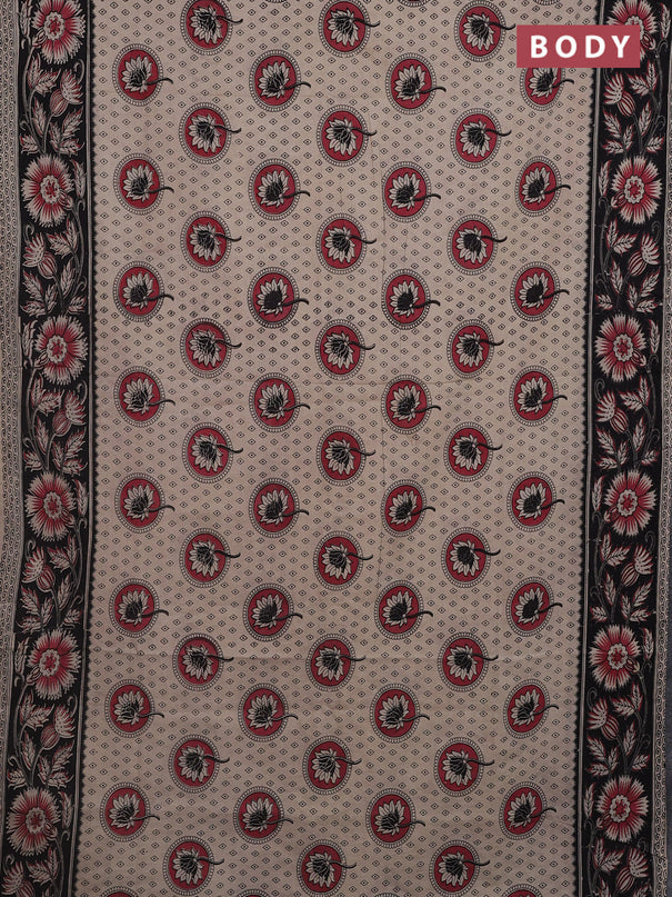 Kalamkari cotton saree beige and black with butta prints and printed border