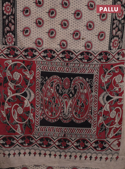 Kalamkari cotton saree beige and black with butta prints and printed border