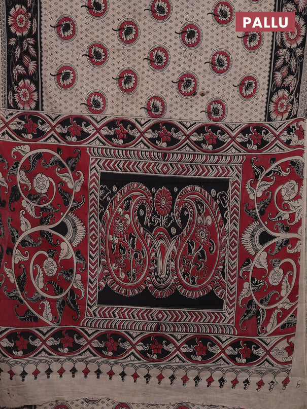 Kalamkari cotton saree beige and black with butta prints and printed border