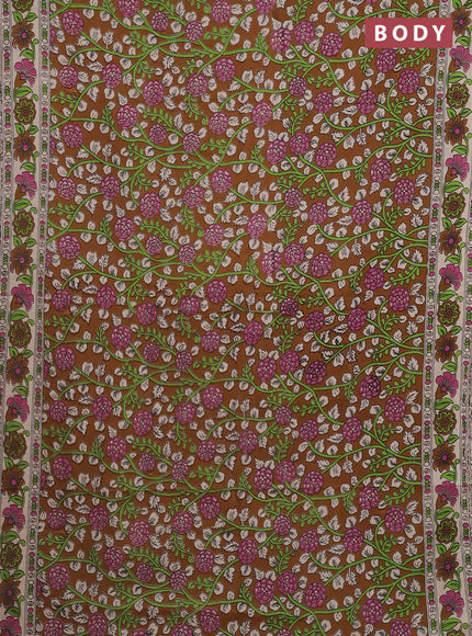 Kalamkari cotton saree brown and beige with allover prints and printed border