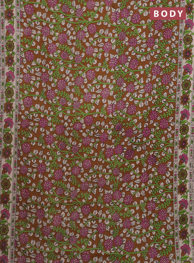 Kalamkari cotton saree brown and beige with allover prints and printed border