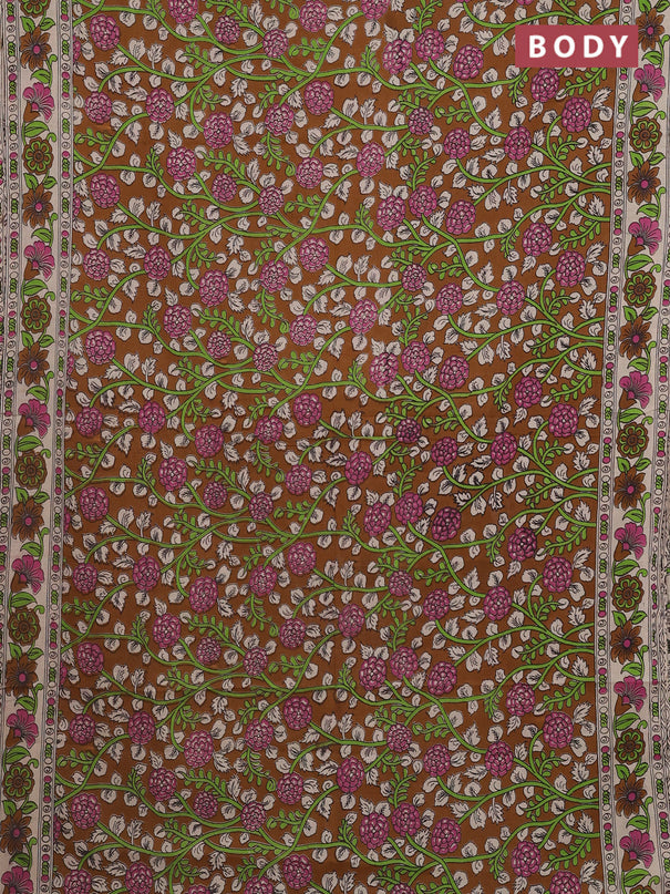 Kalamkari cotton saree brown and beige with allover prints and printed border