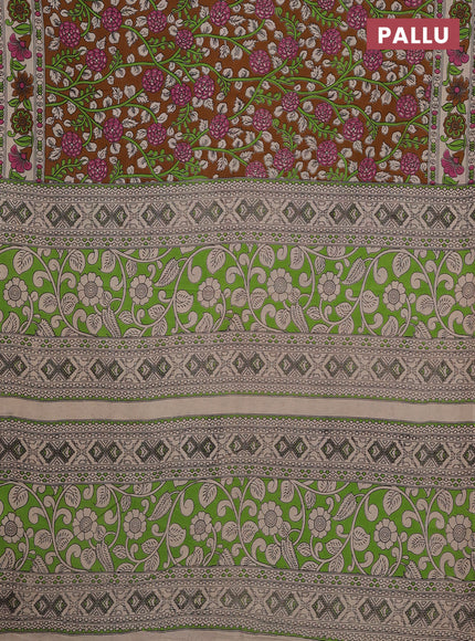 Kalamkari cotton saree brown and beige with allover prints and printed border