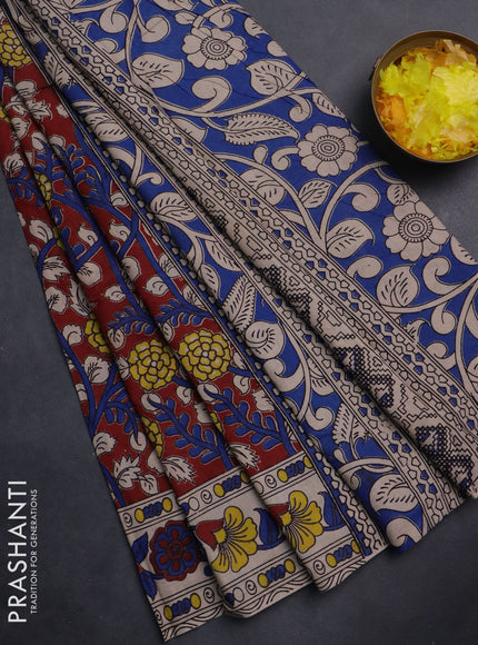 Kalamkari cotton saree maroon and beige with allover prints and printed border