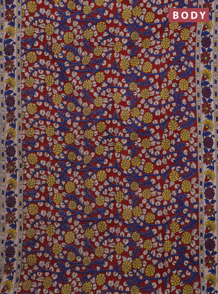 Kalamkari cotton saree maroon and beige with allover prints and printed border
