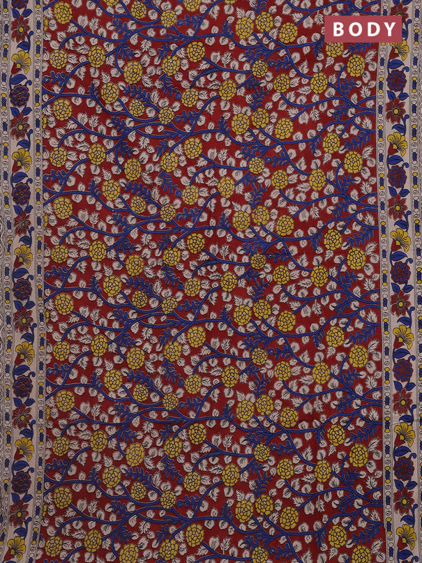 Kalamkari cotton saree maroon and beige with allover prints and printed border