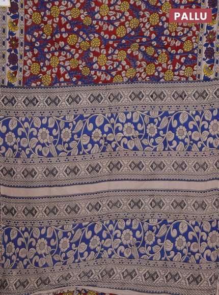 Kalamkari cotton saree maroon and beige with allover prints and printed border