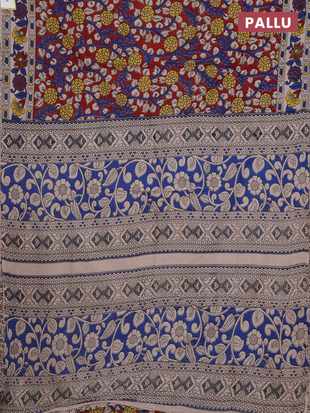 Kalamkari cotton saree maroon and beige with allover prints and printed border