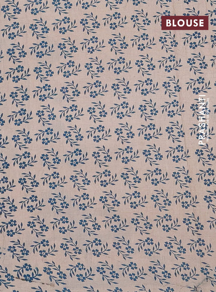 Kalamkari cotton saree peacock blue and coffee brown with allover prints and printed border