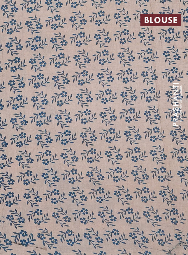 Kalamkari cotton saree peacock blue and coffee brown with allover prints and printed border