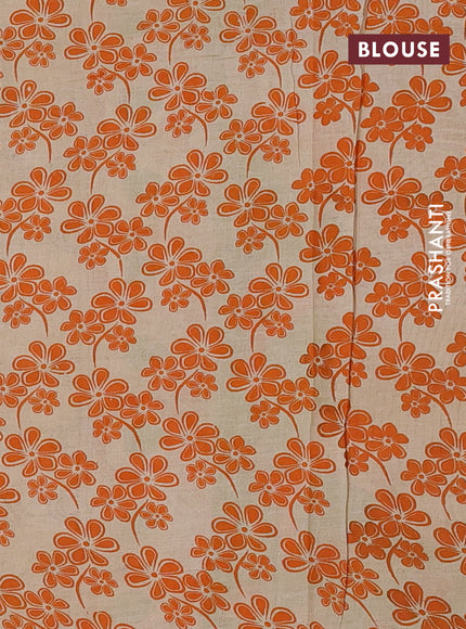 Kalamkari cotton saree beige and light green with allover prints and printed border