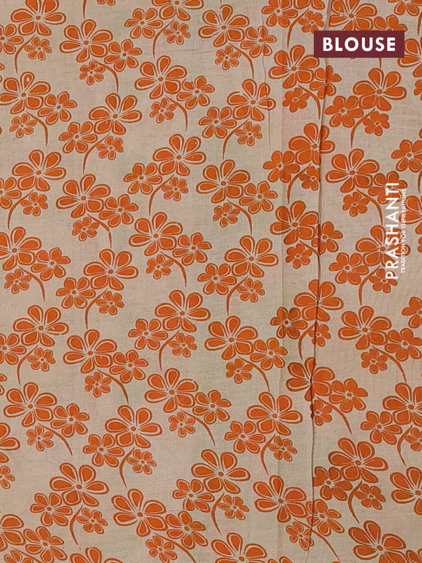 Kalamkari cotton saree beige and light green with allover prints and printed border