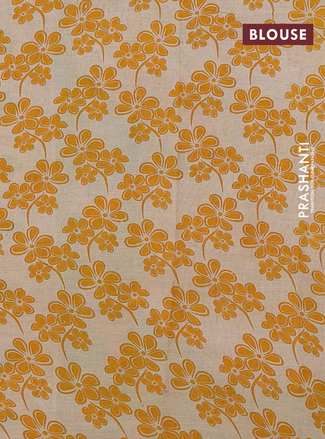 Kalamkari cotton saree mustard yellow and light green with allover prints and printed border