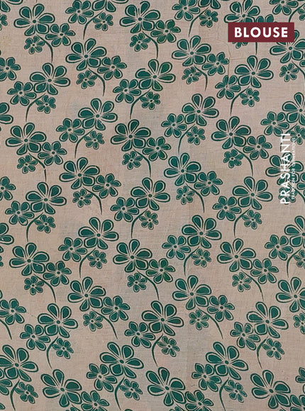 Kalamkari cotton saree green and orange with allover prints and printed border