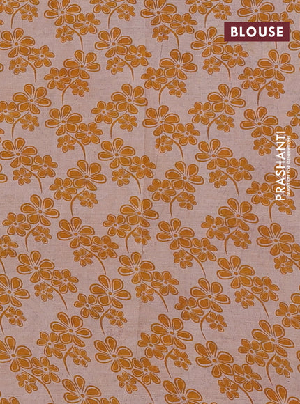 Kalamkari cotton saree dark mustard and beige with allover prints and printed border