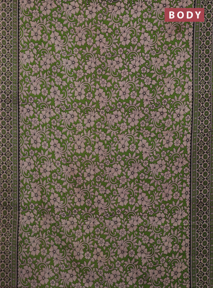 Kalamkari cotton saree green and beige with allover prints and printed border