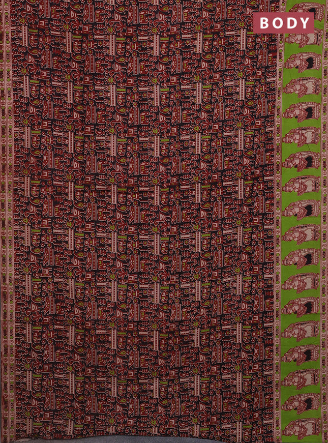 Kalamkari cotton saree black and light green with allover prints and printed border