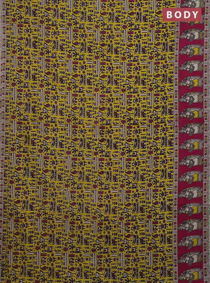 Kalamkari cotton saree beige and magenta pink with allover prints and printed border