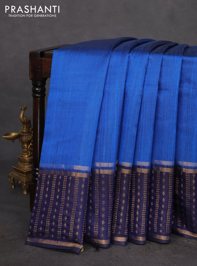 Pure dupion silk saree cs blue and navy blue with plain body and zari woven border