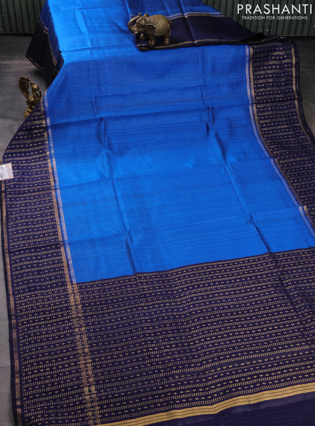 Pure dupion silk saree cs blue and navy blue with plain body and zari woven border
