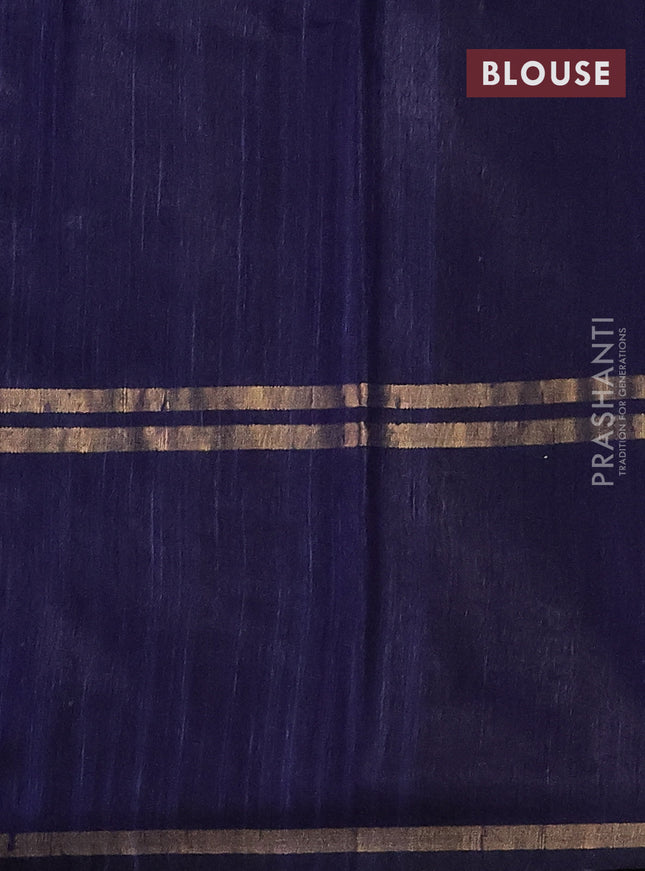 Pure dupion silk saree cs blue and navy blue with plain body and zari woven border
