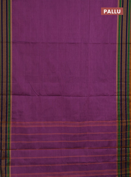 10 Yards chettinad cotton saree purple shade and dual shade of green with plain body and thread woven border