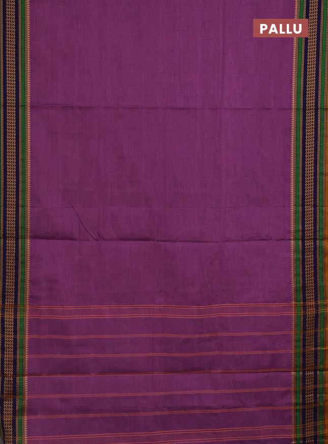 10 Yards chettinad cotton saree purple shade and dual shade of green with plain body and thread woven border