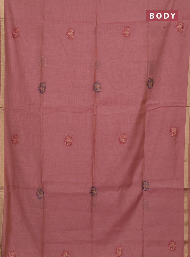 Munga cotton saree peach pink with thread & zari woven buttas and paithani design weaving border