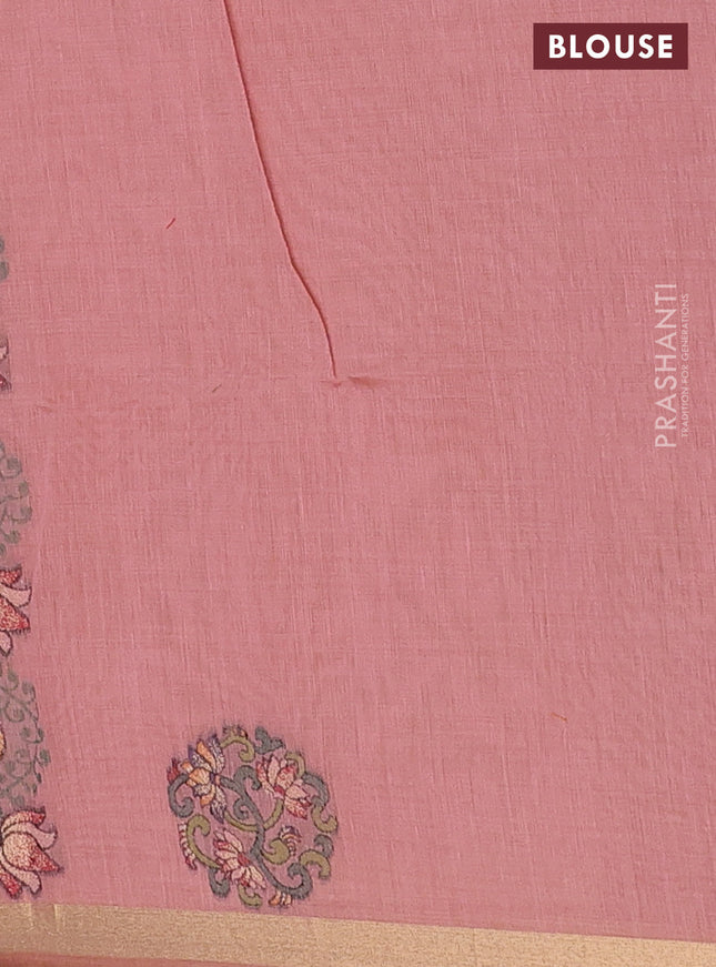 Munga cotton saree peach pink with thread & zari woven buttas and paithani design weaving border